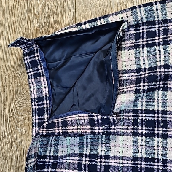 Vintage 90s Pendleton 100% Wool Navy & Light Pink Plaid Side Zip Pencil … - Picture 4 of 16